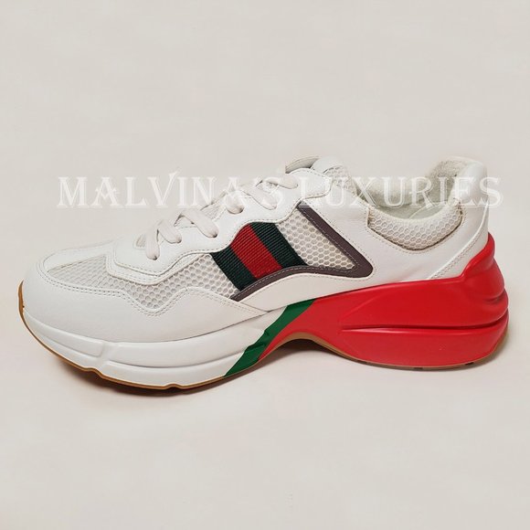 GUCCI SNEAKERS RHYTON WHITE LEATHER FABRIC with WEB CHUNKY SHOES sz 9 9.5 - Picture 10 of 15